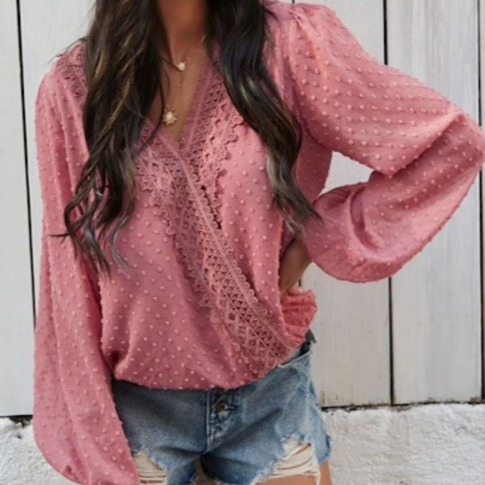 NWT Miss Sparkling Pink Boho Dotted Blouse